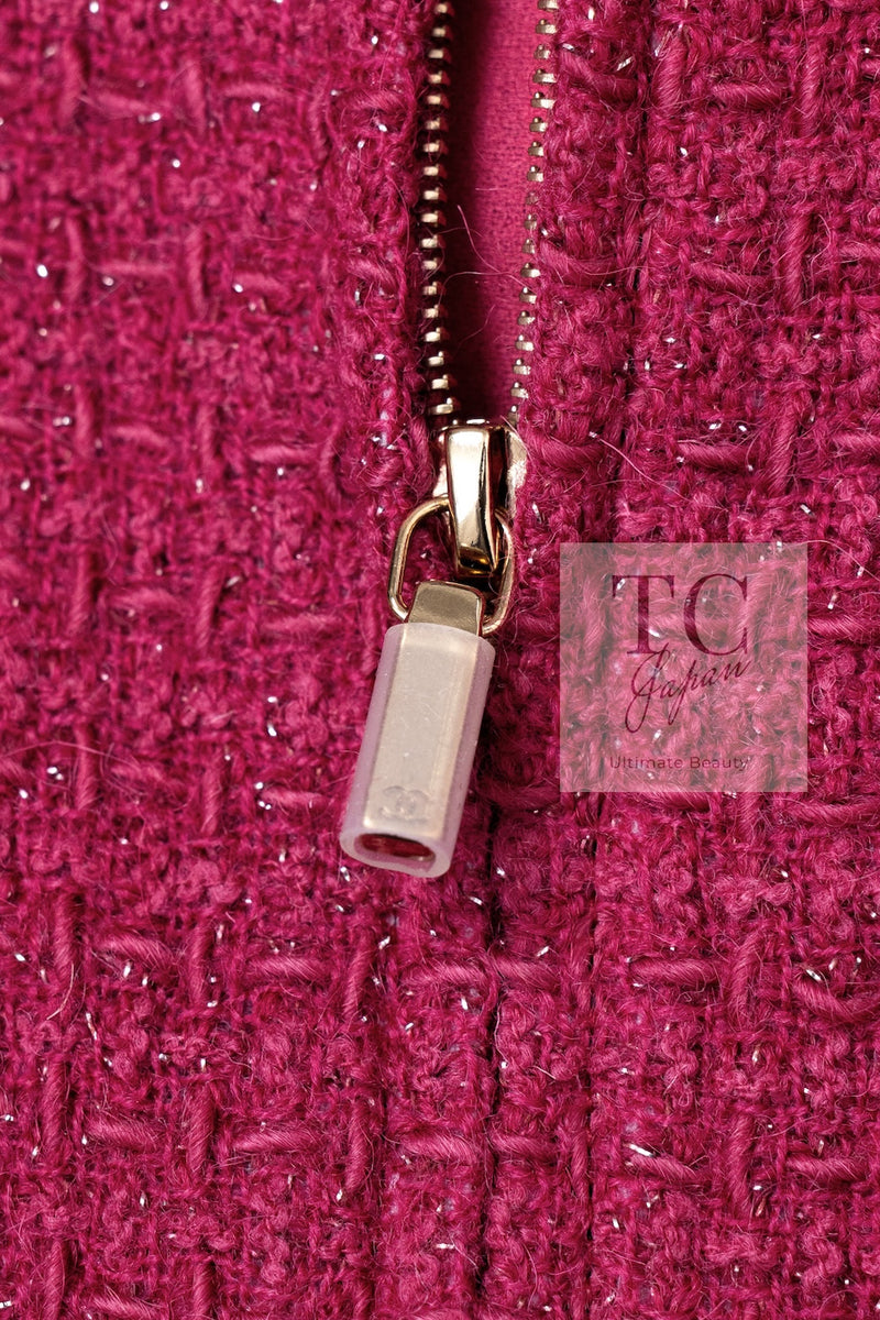 CHANEL 16A Magenta Pink Metallic Zipper Tweed Jacket 36 シャネル マジェンダ ラズベリー ピンク メタリック ジッパー ツイード ジャケット 即発