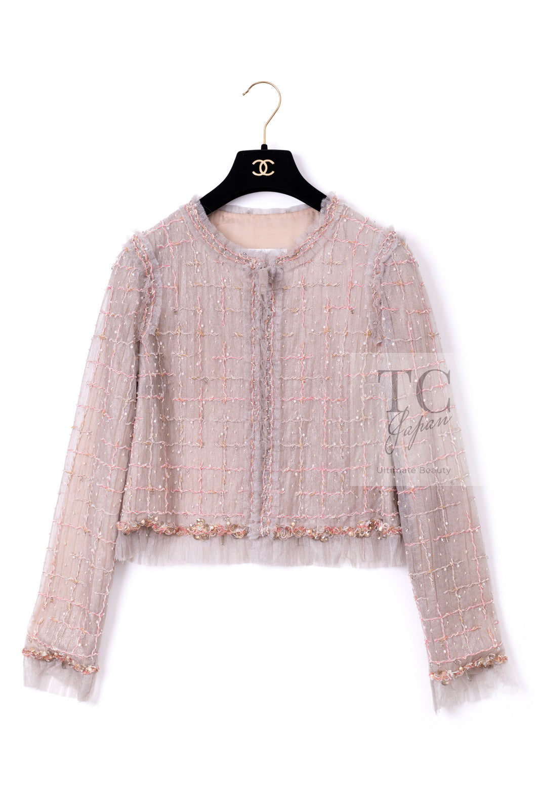 CHANEL 09S Beige Beaded Trim Jacket 38 シャネル ベージュ ビーズ トリミング ジャケット サラ・ジェシカ・パーカー着用 即発