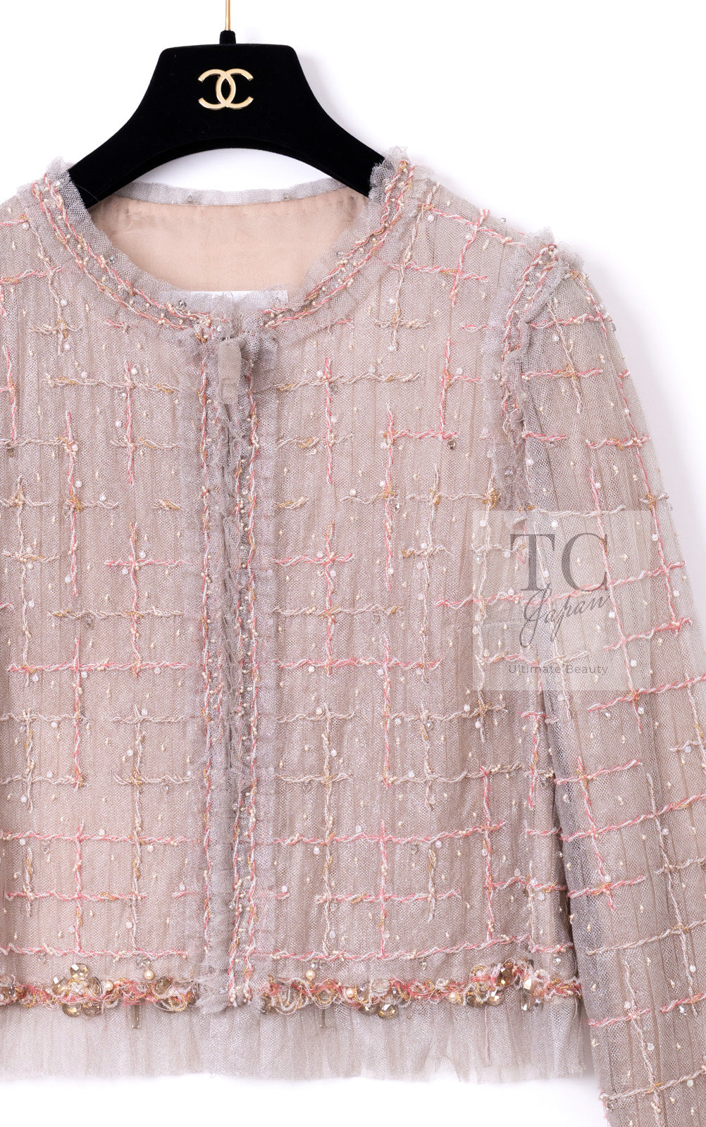 CHANEL 09S Beige Beaded Trim Jacket 38 シャネル ベージュ ビーズ トリミング ジャケット サラ・ジェシカ・パーカー着用 即発