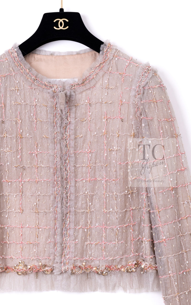 CHANEL 09S Beige Beaded Trim Jacket 38 シャネル ベージュ ビーズ トリミング ジャケット サラ・ジェシカ・パーカー着用 即発