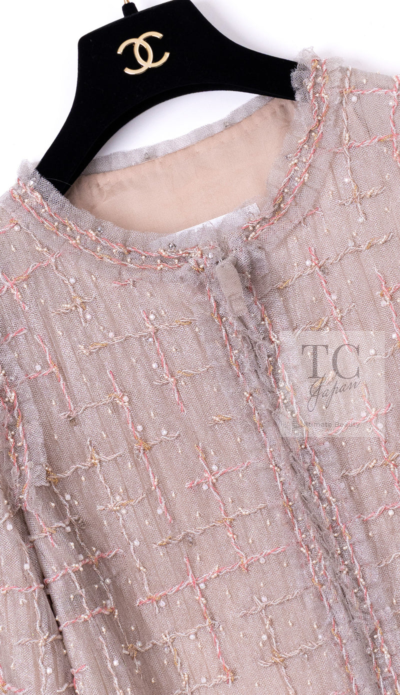 CHANEL 09S Beige Beaded Trim Jacket 38 シャネル ベージュ ビーズ トリミング ジャケット サラ・ジェシカ・パーカー着用 即発