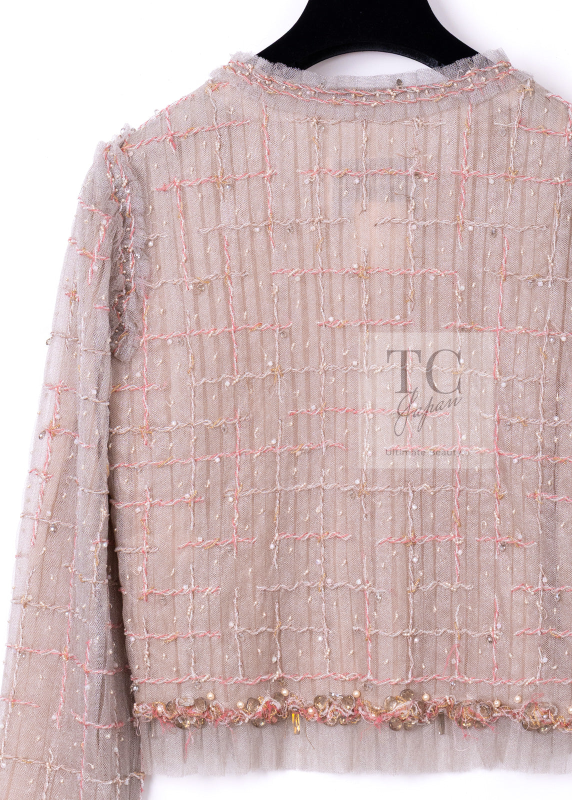 CHANEL 09S Beige Beaded Trim Jacket 38 シャネル ベージュ ビーズ トリミング ジャケット サラ・ジェシカ・パーカー着用 即発