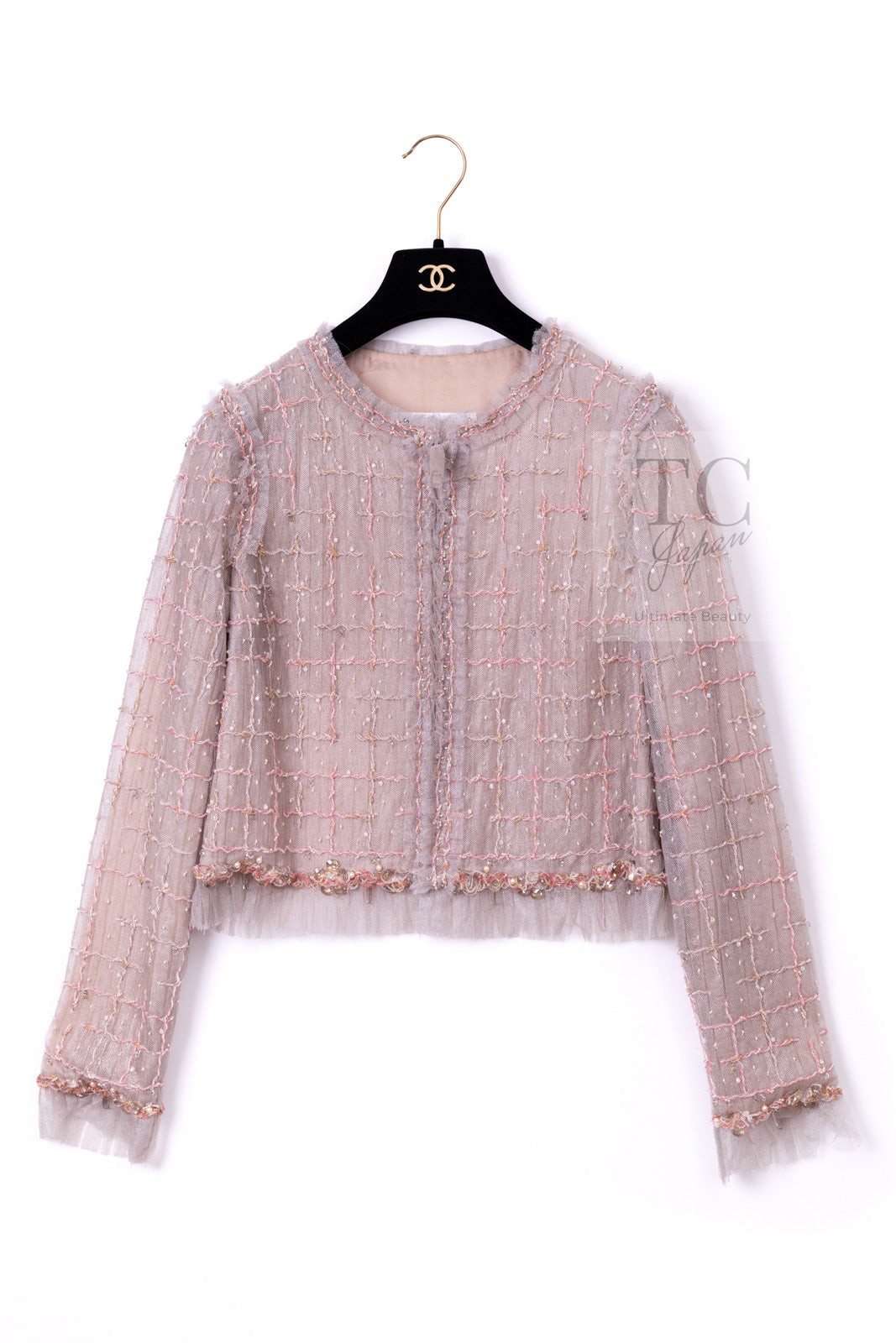 CHANEL 09S Beige Beaded Trim Jacket 38 シャネル ベージュ ビーズ トリミング ジャケット サラ・ジェシカ・パーカー着用 即発