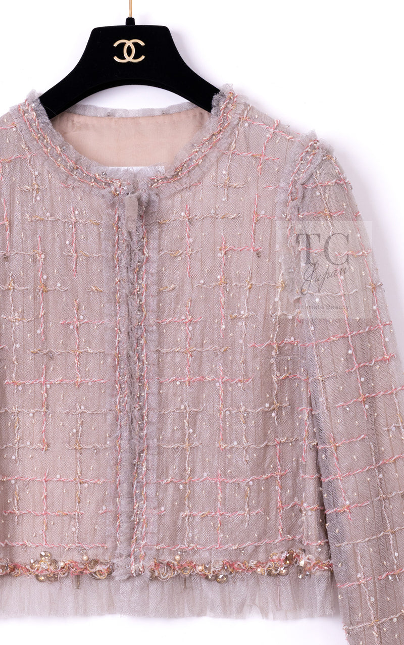CHANEL 09S Beige Beaded Trim Jacket 38 シャネル ベージュ ビーズ トリミング ジャケット サラ・ジェシカ・パーカー着用 即発