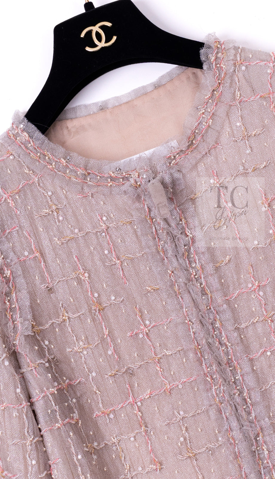 CHANEL 09S Beige Beaded Trim Jacket 38 シャネル ベージュ ビーズ トリミング ジャケット サラ・ジェシカ・パーカー着用 即発