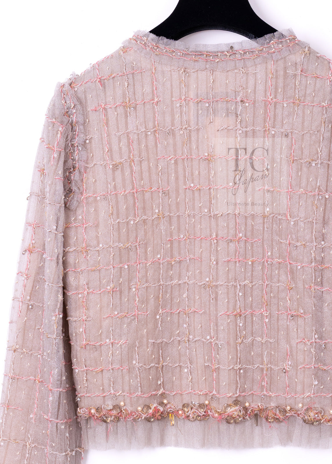 CHANEL 09S Beige Beaded Trim Jacket 38 シャネル ベージュ ビーズ トリミング ジャケット サラ・ジェシカ・パーカー着用 即発