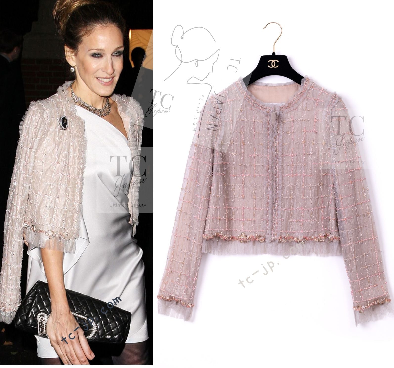 CHANEL 09S Beige Beaded Trim Jacket 38 シャネル ベージュ ビーズ トリミング ジャケット サラ・ジェシカ・パーカー着用 即発