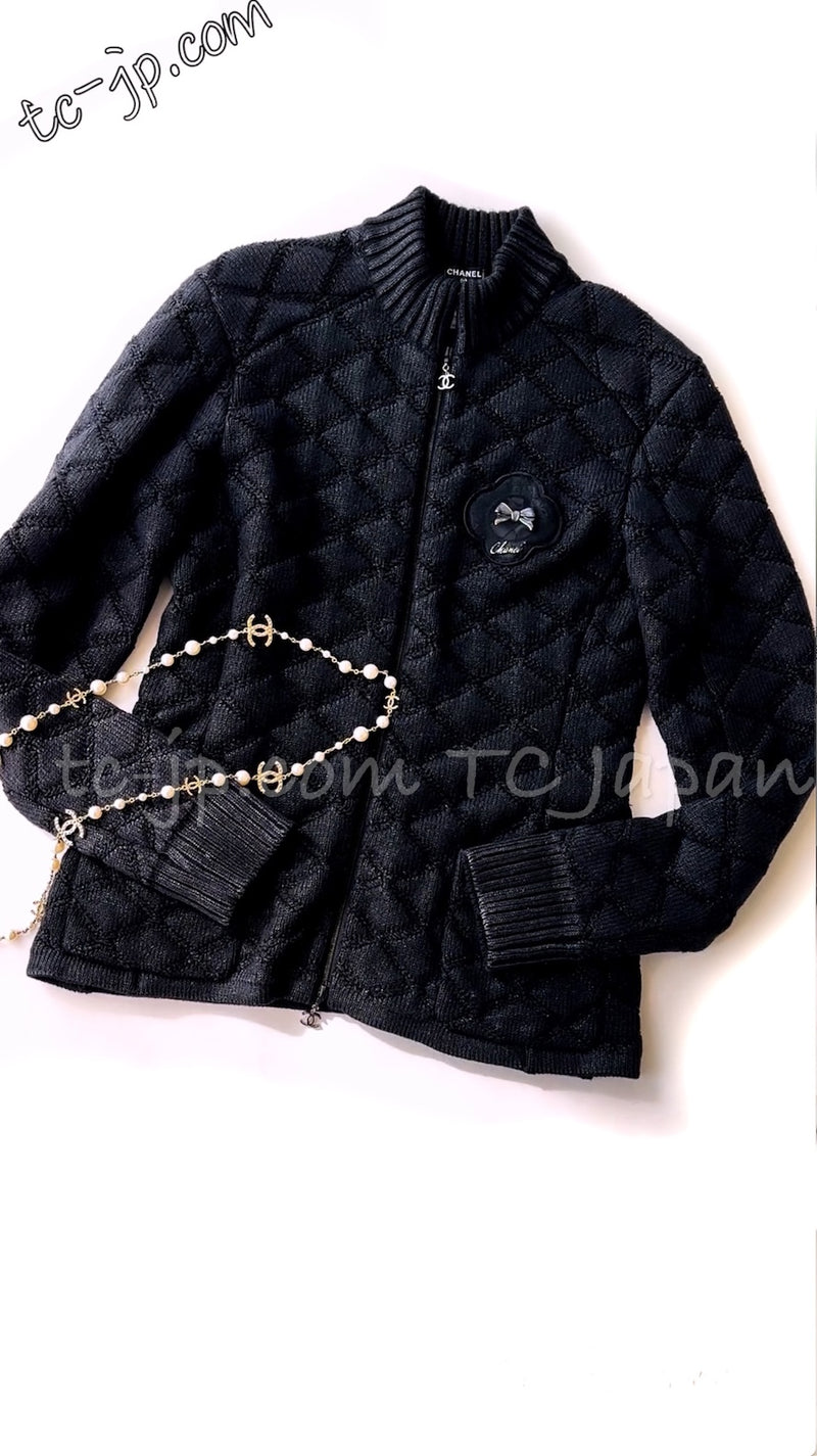 CHANEL 09A Black Quilted Wool Jacket Cardigan 36 38 40 シャネル ブラック キルト ウール ジャケット カーディガン 即発