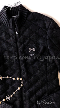 CHANEL 09A Black Quilted Wool Jacket Cardigan 36 38 40 シャネル ブラック キルト ウール ジャケット カーディガン 即発