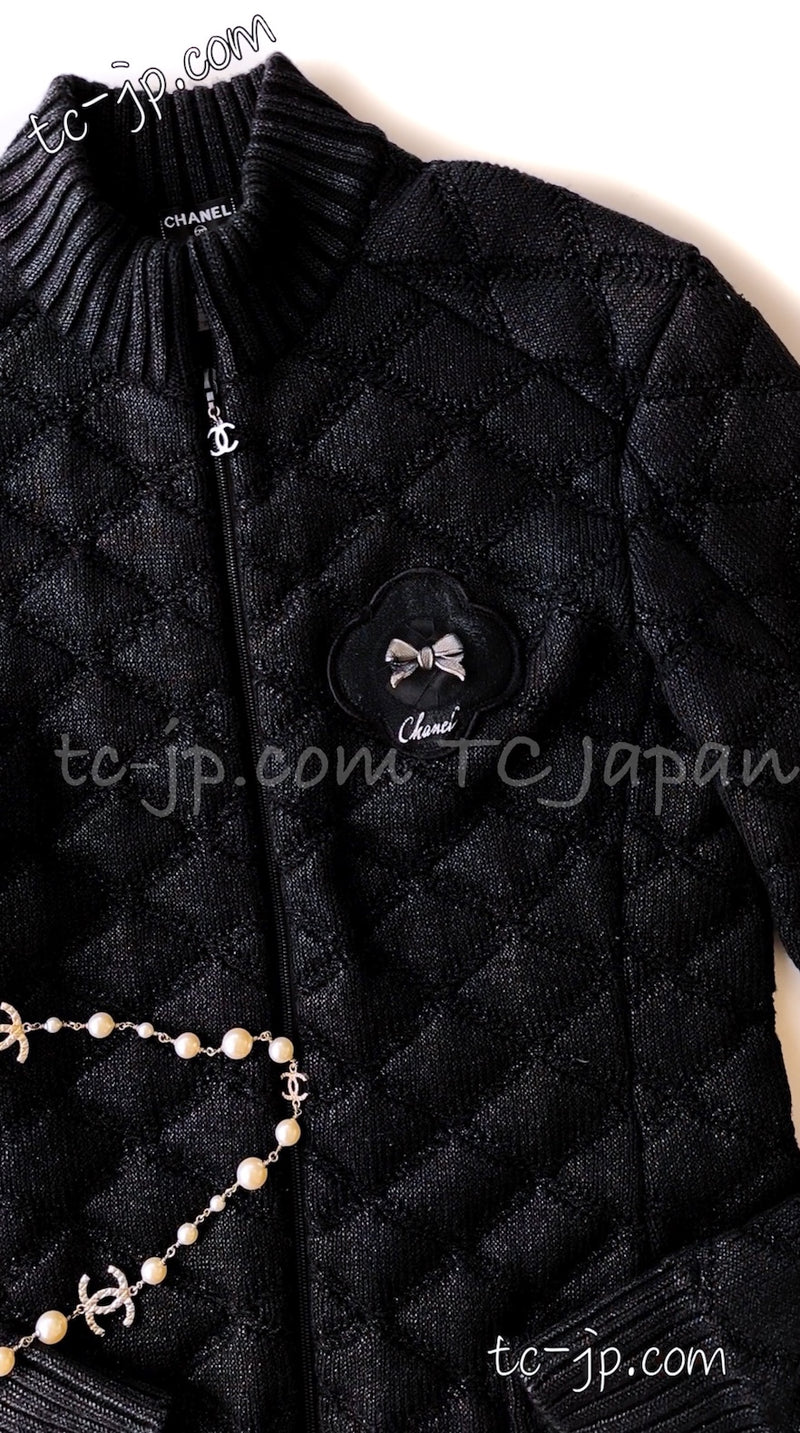 CHANEL 09A Black Quilted Wool Jacket Cardigan 36 38 40 シャネル ブラック キルト ウール ジャケット カーディガン 即発