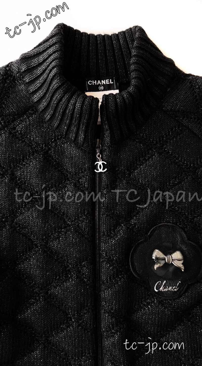 CHANEL 09A Black Quilted Wool Jacket Cardigan 36 38 40 シャネル ブラック キルト ウール ジャケット カーディガン 即発