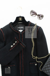 CHANEL 09PF Black Red Trim Moscow Wool Tweed Jacket 34 40 42 シャネル ブラック レッド トリム ロマノフ ウール ツイード ジャケット 即発