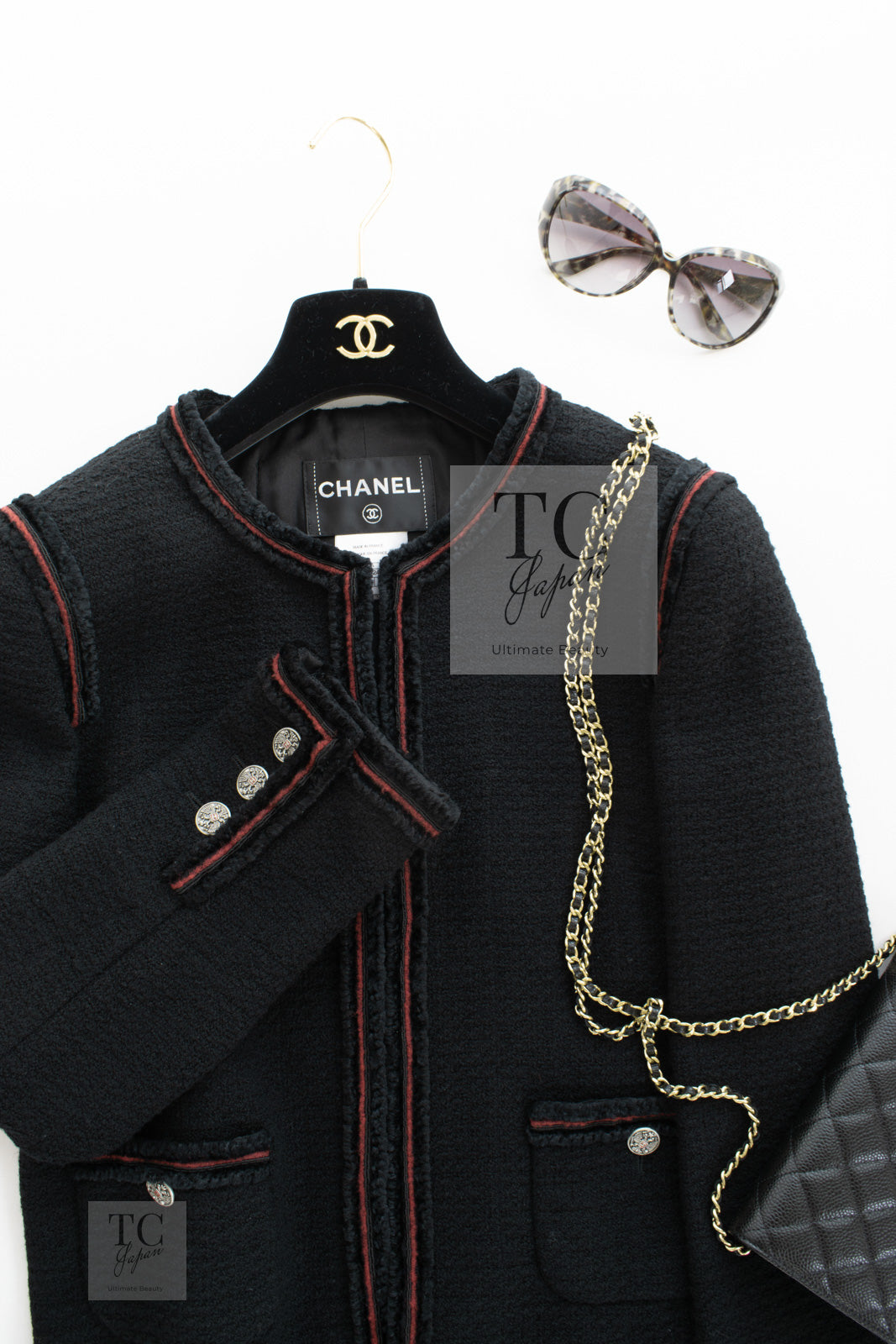 CHANEL 09PF Black Red Trim Moscow Wool Tweed Jacket 34 40 42 シャネル ブラック レッド トリム ロマノフ ウール ツイード ジャケット 即発