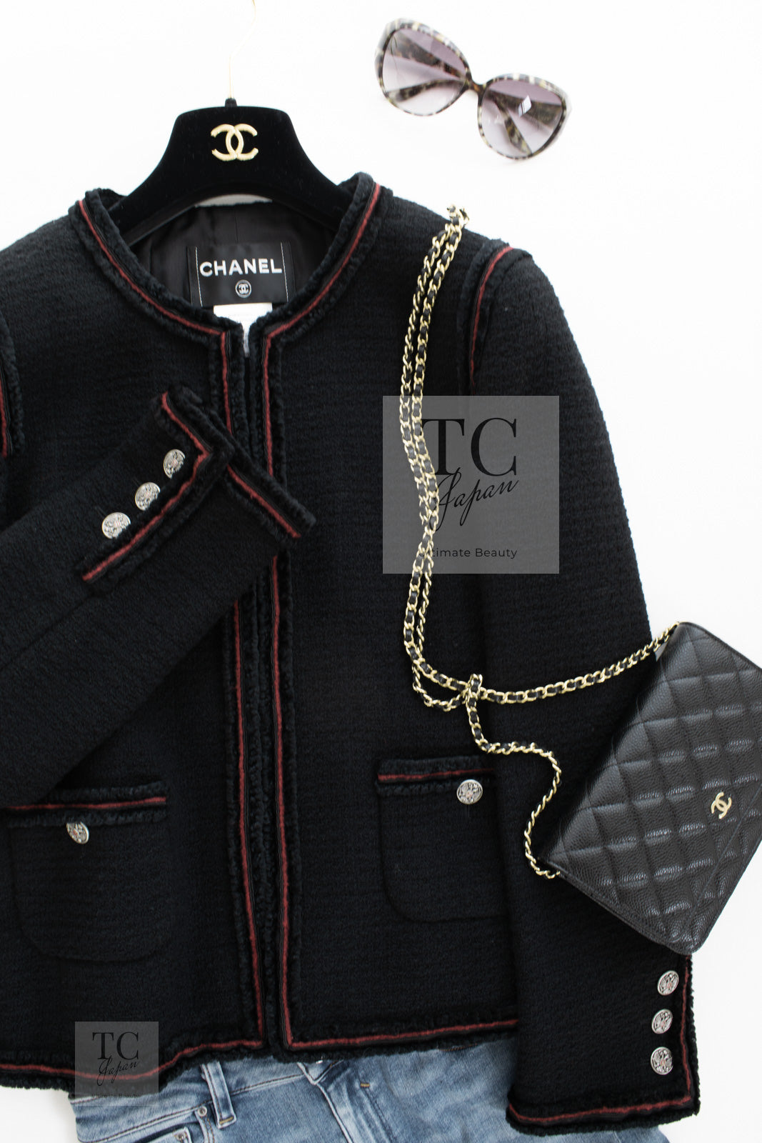CHANEL 09PF Black Red Trim Moscow Wool Tweed Jacket 34 40 42 シャネル ブラック レッド トリム ロマノフ ウール ツイード ジャケット 即発