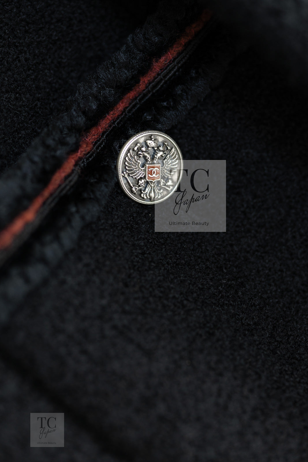 CHANEL 09PF Black Red Trim Moscow Wool Tweed Jacket 34 40 42 シャネル ブラック レッド トリム ロマノフ ウール ツイード ジャケット 即発