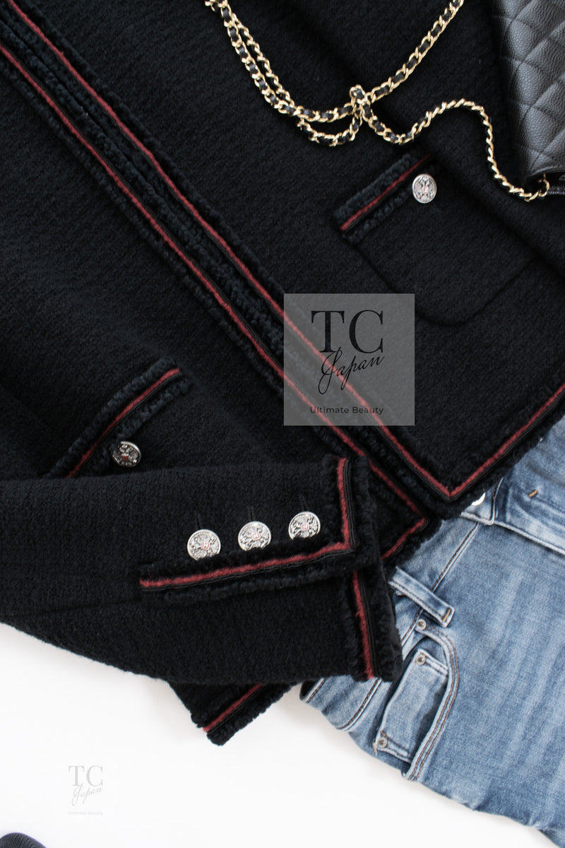 CHANEL 09PF Black Red Trim Moscow Wool Tweed Jacket 34 40 42 シャネル ブラック レッド トリム ロマノフ ウール ツイード ジャケット 即発