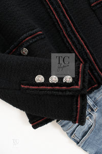 CHANEL 09PF Black Red Trim Moscow Wool Tweed Jacket 34 40 42 シャネル ブラック レッド トリム ロマノフ ウール ツイード ジャケット 即発