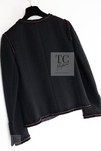 CHANEL 09PF Black Red Trim Moscow Wool Tweed Jacket 34 40 42 シャネル ブラック レッド トリム ロマノフ ウール ツイード ジャケット 即発