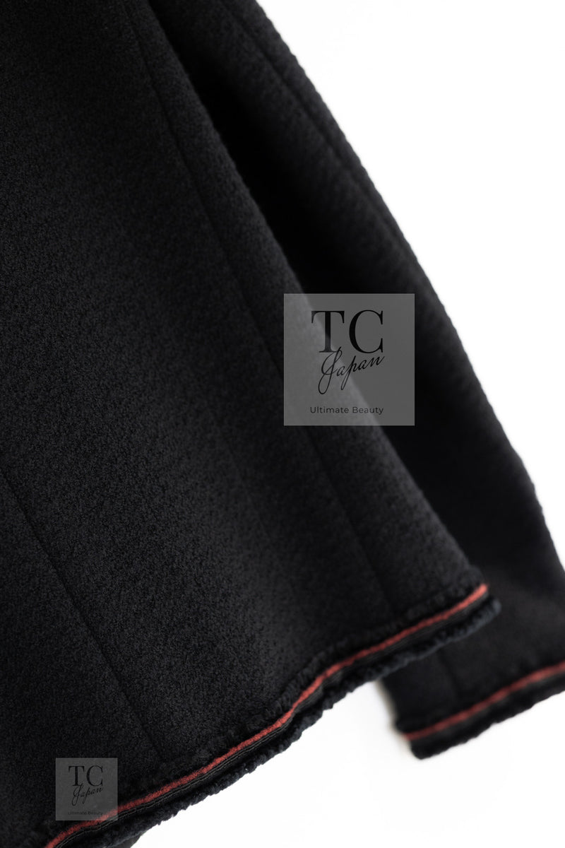 CHANEL 09PF Black Red Trim Moscow Wool Tweed Jacket 34 40 42 シャネル ブラック レッド トリム ロマノフ ウール ツイード ジャケット 即発