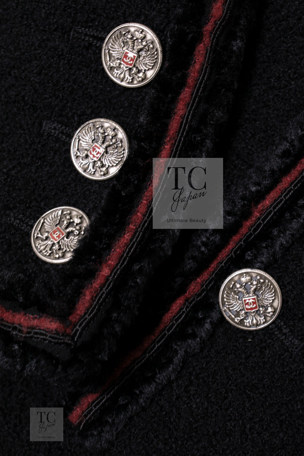 CHANEL 09PF Black Red Trim Moscow Wool Tweed Jacket 34 40 42 シャネル ブラック レッド トリム ロマノフ ウール ツイード ジャケット 即発