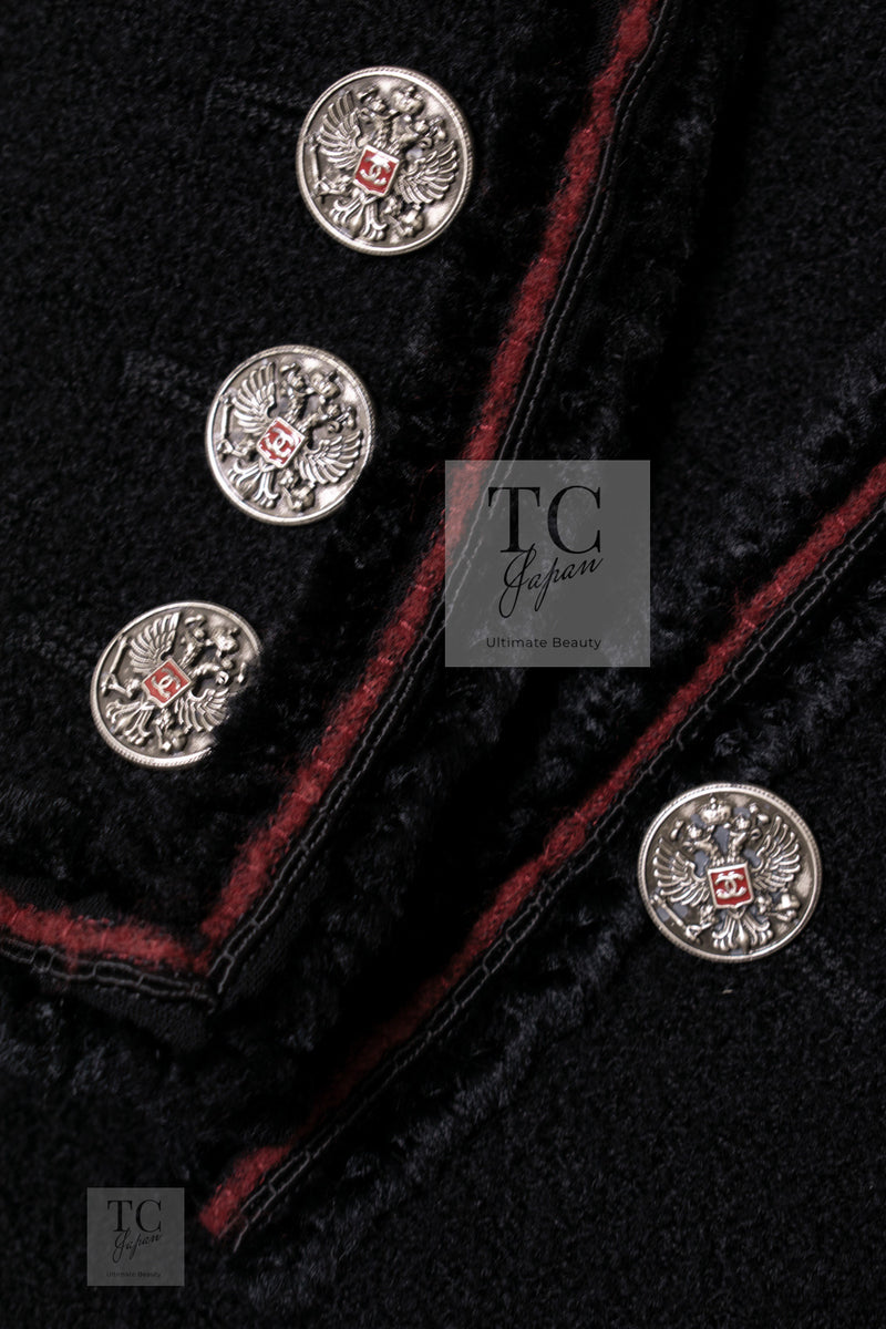 CHANEL 09PF Black Red Trim Moscow Wool Tweed Jacket 34 40 42 シャネル ブラック レッド トリム ロマノフ ウール ツイード ジャケット 即発