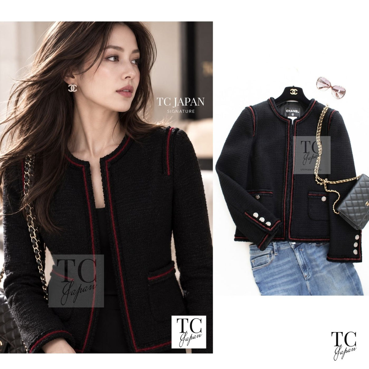 CHANEL 09PF Black Red Trim Moscow Wool Tweed Jacket 34 42 1