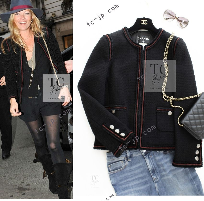 CHANEL 09PF Black Red Trim Moscow Wool Tweed Jacket 34 40 42 シャネル ブラック レッド トリム ロマノフ ウール ツイード ジャケット 即発