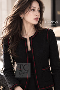 CHANEL 09PF Black Red Trim Moscow Wool Tweed Jacket 34 42 14