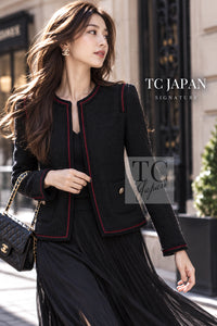 CHANEL 09PF Black Red Trim Moscow Wool Tweed Jacket 34 42 12