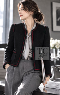 CHANEL 09PF Black Red Trim Moscow Wool Tweed Jacket 34 42 13
