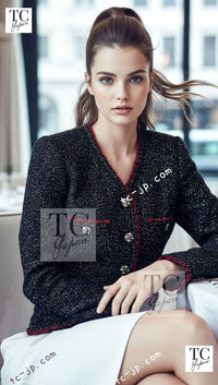 CHANEL 11A Black Red Metallic Fantasy Wool Tweed Jacket 34 36 38 シャネル ブラック レッド メタリック ファンタジー ウール ツイード ジャケット 即発