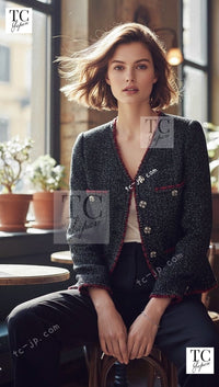 CHANEL 11A Black Red Metallic Fantasy Wool Tweed Jacket 34 36 38 シャネル ブラック レッド メタリック ファンタジー ウール ツイード ジャケット 即発