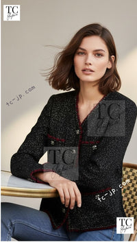CHANEL 11A Black Red Metallic Fantasy Wool Tweed Jacket 34 36 38 シャネル ブラック レッド メタリック ファンタジー ウール ツイード ジャケット 即発 - TC JAPAN