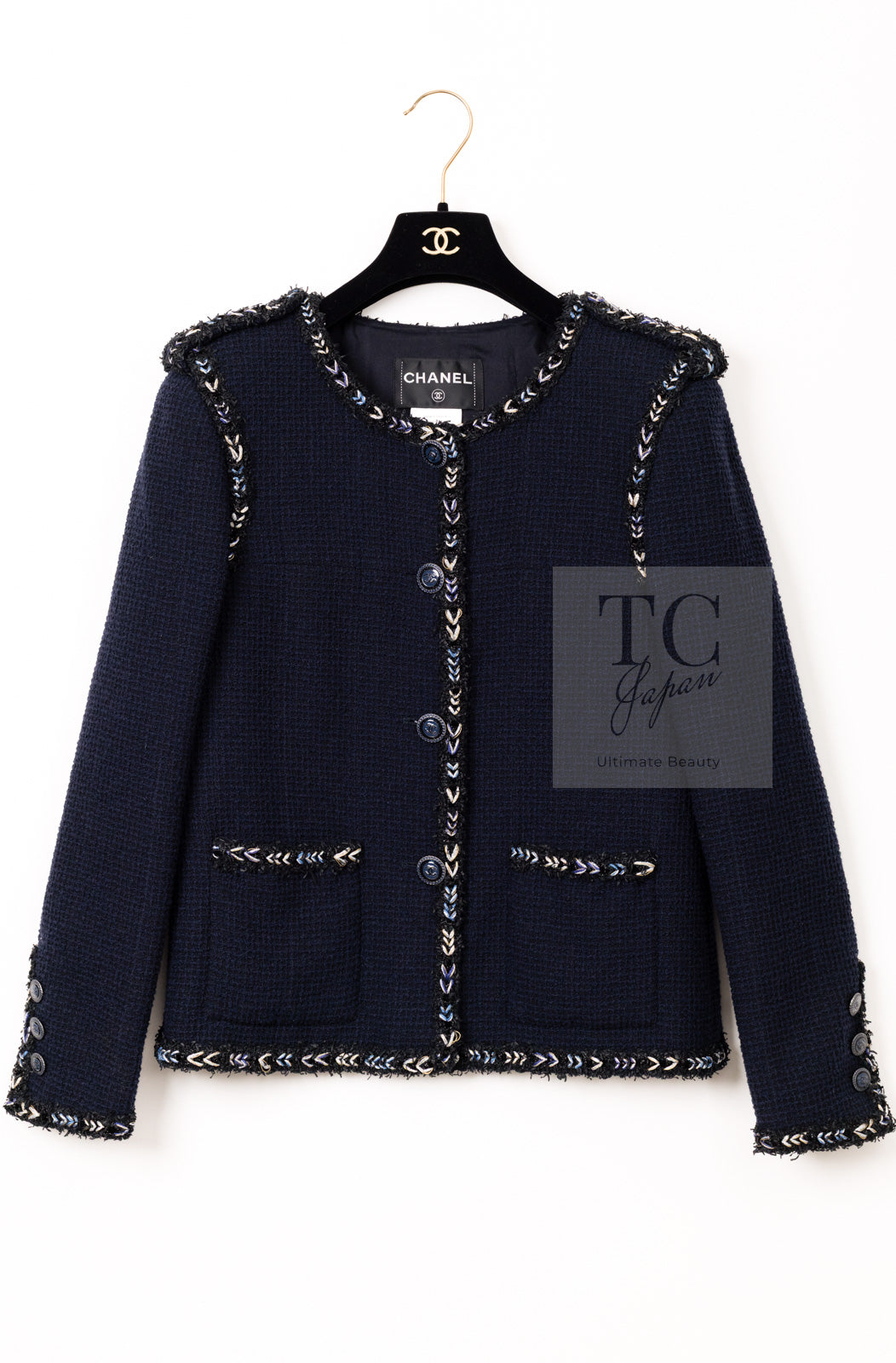 CHANEL 16S Navy Epaulettes Trimming Wool Jacket 38 シャネル ネイビー 肩章 ココマーク ボタン ウール ジャケット 即発