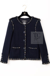 CHANEL 16S Navy Epaulettes Trimming Wool Jacket 38 シャネル ネイビー 肩章 ココマーク ボタン ウール ジャケット 即発