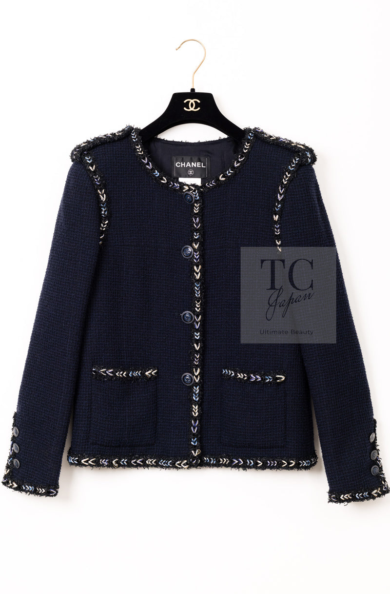 CHANEL 16S Navy Epaulettes Trimming Wool Jacket 38 シャネル ネイビー 肩章 ココマーク ボタン ウール ジャケット 即発