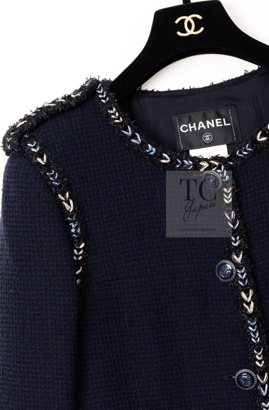 CHANEL 16S Navy Epaulettes Trimming Wool Jacket 38 シャネル ネイビー 肩章 ココマーク ボタン ウール ジャケット 即発