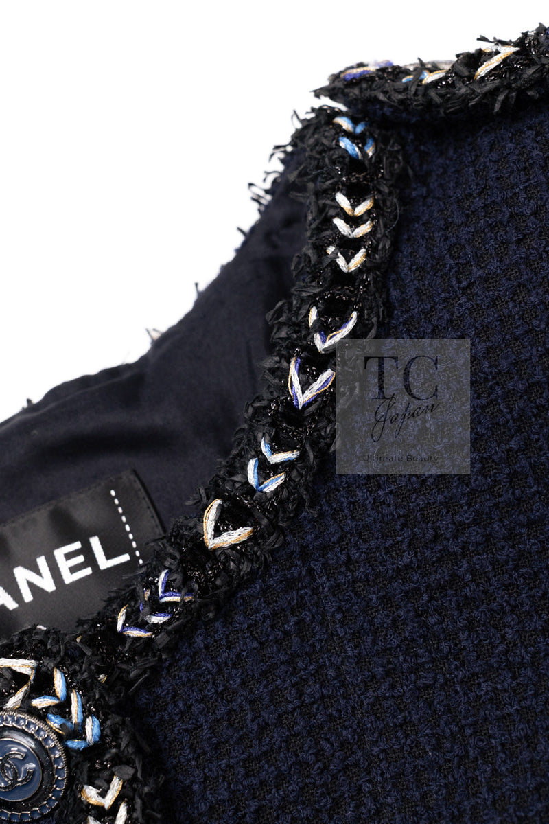 CHANEL 16S Navy Epaulettes Trimming Wool Jacket 38 シャネル ネイビー 肩章 ココマーク ボタン ウール ジャケット 即発