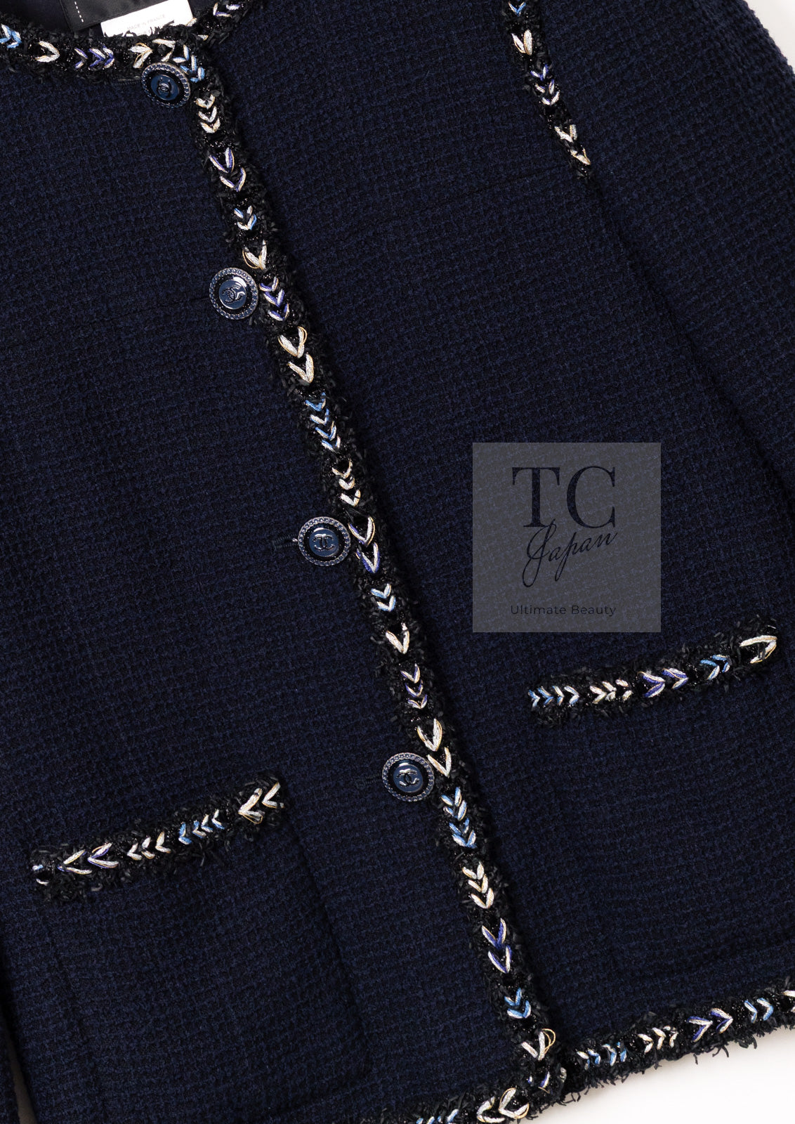 シャネル ジャケット CHANEL ネイビー 肩章 ココマーク ボタン ウール