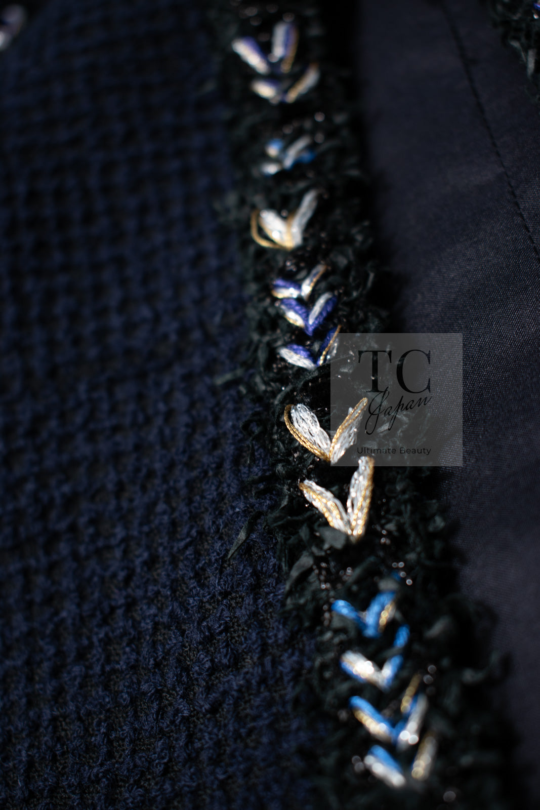 シャネル ジャケット CHANEL ネイビー 肩章 ココマーク ボタン ウール