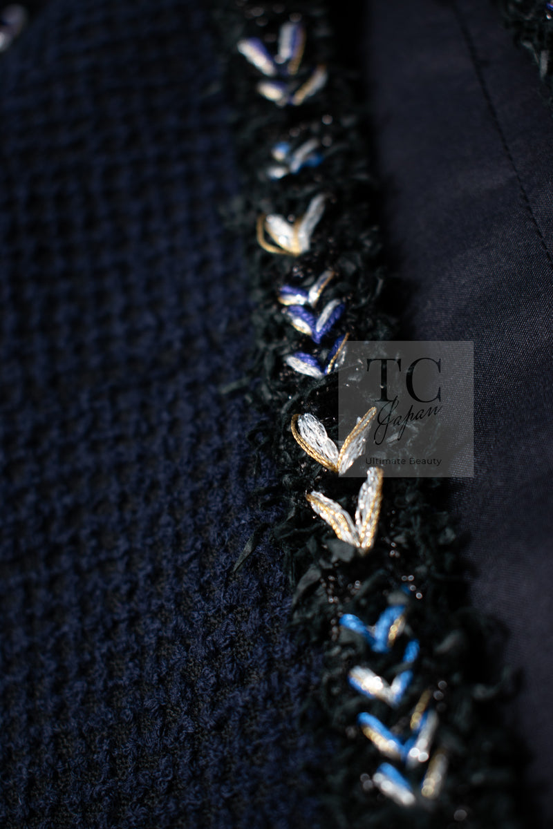 CHANEL 16S Navy Epaulettes Trimming Wool Jacket 38 シャネル ネイビー 肩章 ココマーク ボタン ウール ジャケット 即発