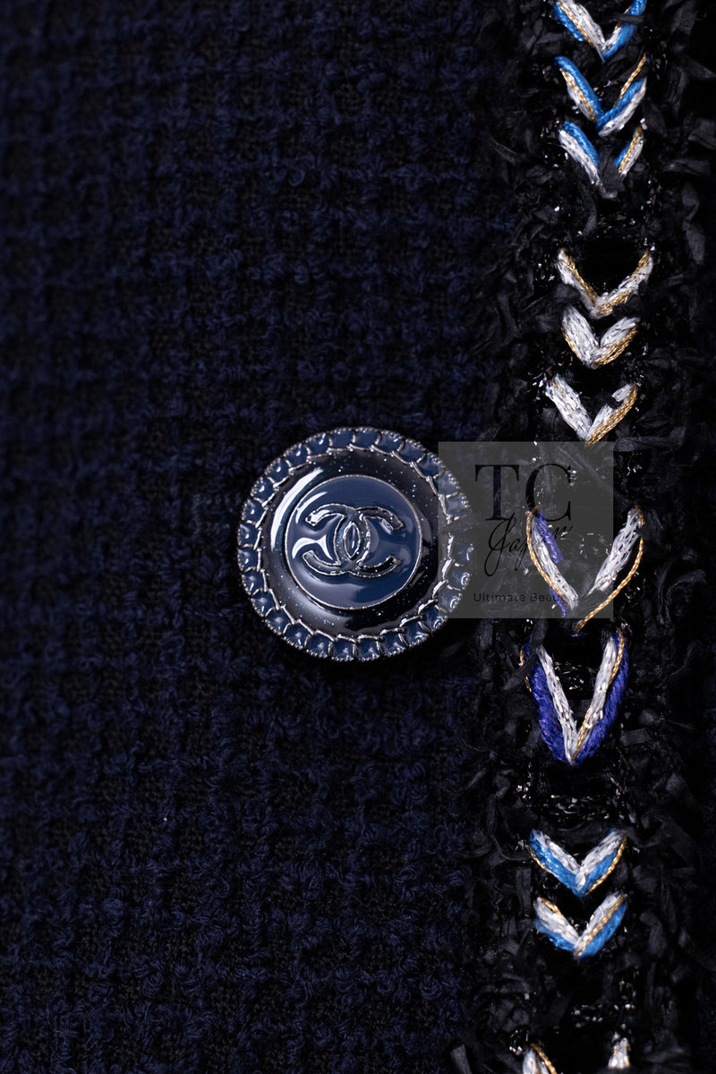 CHANEL 16S Navy Epaulettes Trimming Wool Jacket 38 シャネル ネイビー 肩章 ココマーク ボタン ウール ジャケット 即発