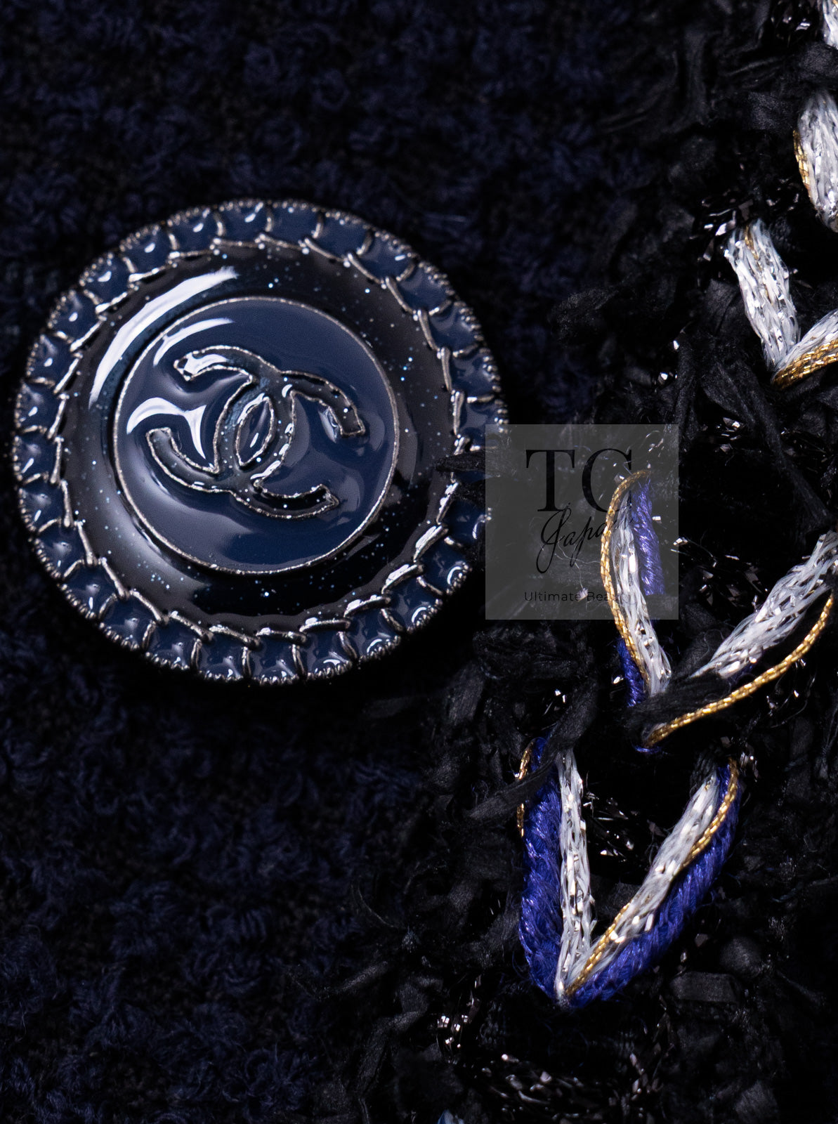 シャネル ジャケット CHANEL ネイビー 肩章 ココマーク ボタン ウール