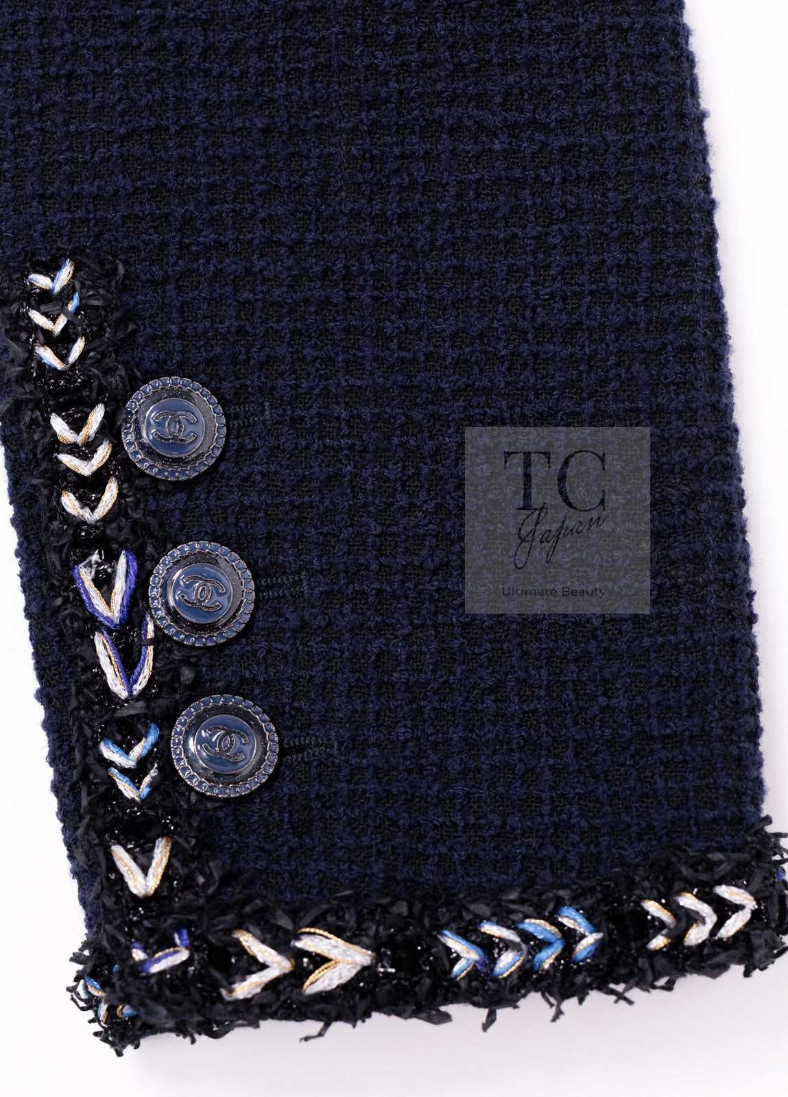 シャネル ジャケット CHANEL ネイビー 肩章 ココマーク ボタン ウール