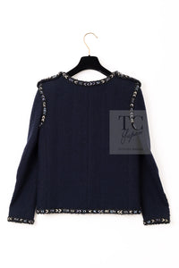 CHANEL 16S Navy Epaulettes Trimming Wool Jacket 38 シャネル ネイビー 肩章 ココマーク ボタン ウール ジャケット 即発