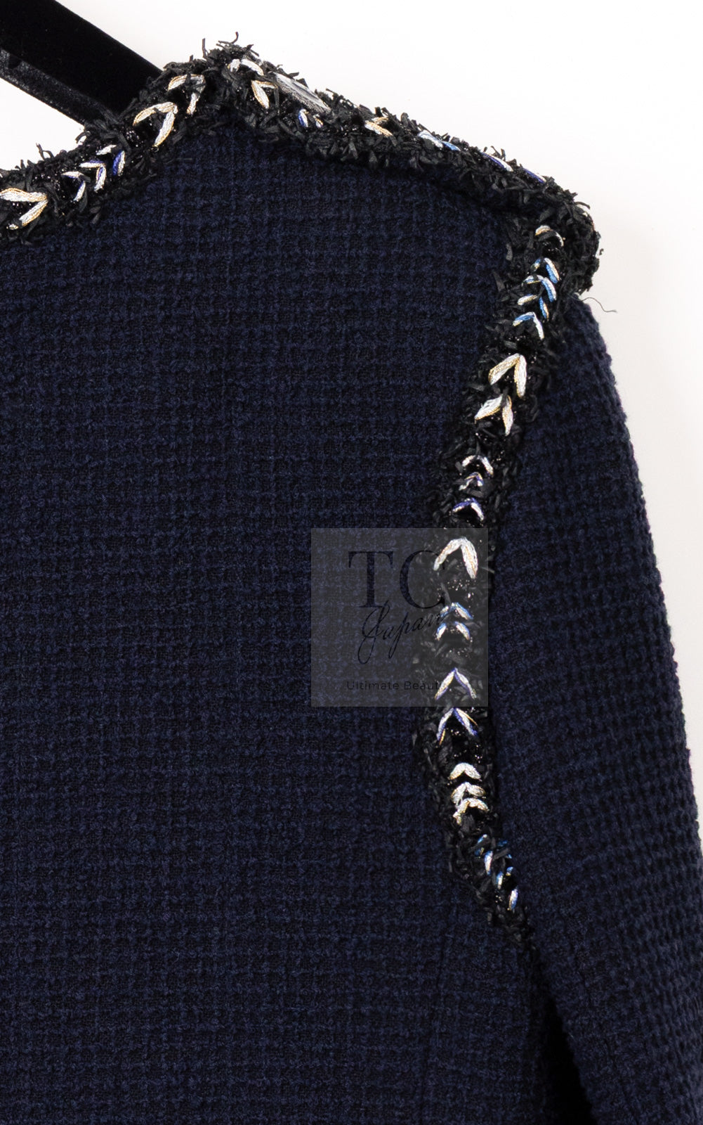 シャネル ジャケット CHANEL ネイビー 肩章 ココマーク ボタン ウール