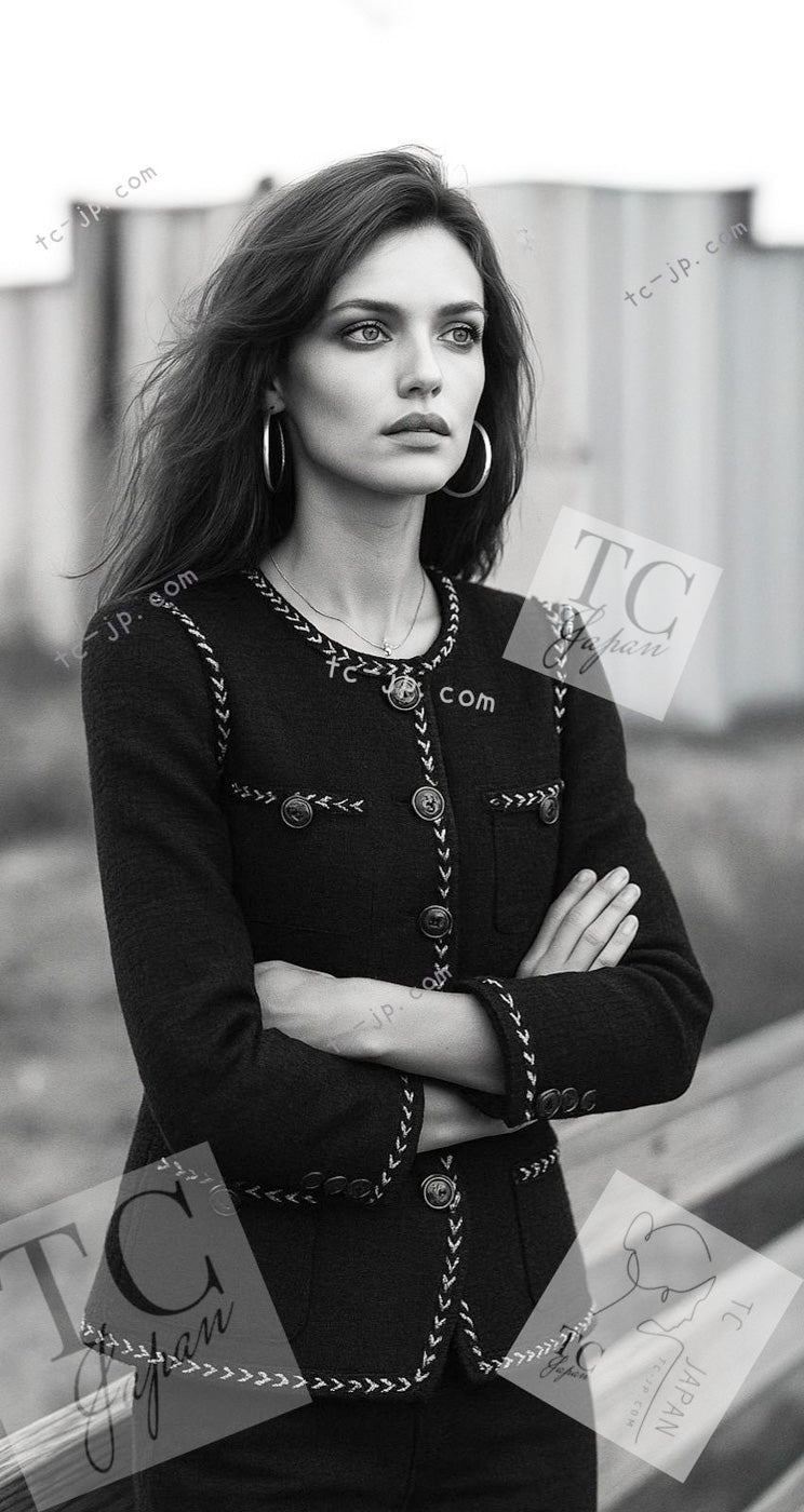CHANEL 16S Black Multicolor Epaulettes Trimming Jacket 34 36 シャネル ブラック マルチカラー 肩章 ココマーク ボタン ジャケット 即発