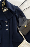 CHANEL 08A Dark Navy Wool Big Lion Button Jacket Coat 36 シャネル ダーク ネイビー ウール 大きい ライオン ボタン ジャケット コート 即発