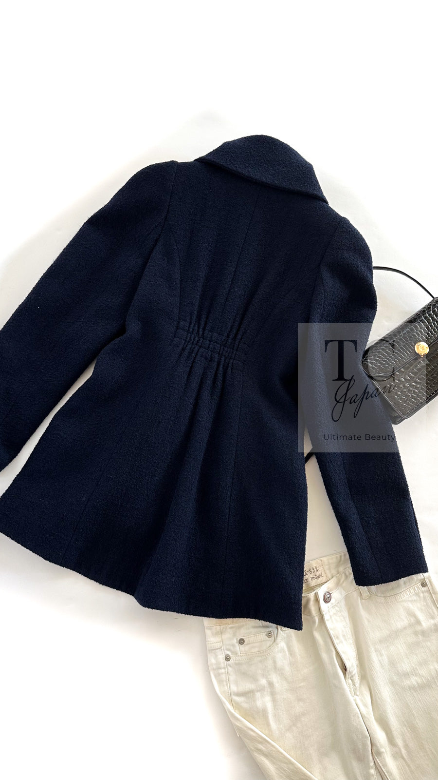 シャネル ジャケット コート CHANEL ダークネイビー ウール 大きい