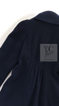 CHANEL 08A Dark Navy Wool Big Lion Button Jacket Coat 36 シャネル ダーク ネイビー ウール 大きい ライオン ボタン ジャケット コート 即発